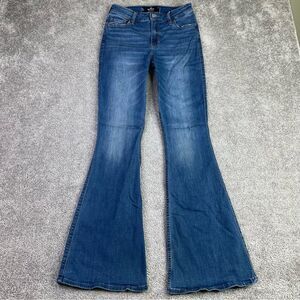 Hollister Jeans Women’s 4 Long Blue Flare High Rise Dark Denim Stretch Boho